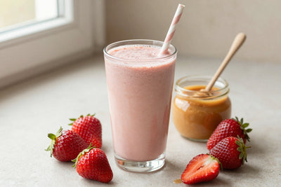 Peanut Butter Strawberry Smoothie in a glass