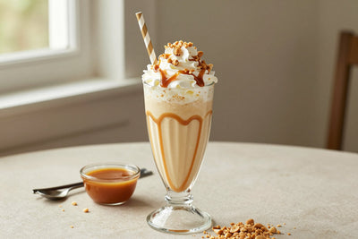 Peanut Caramel Crunch Milkshake in a glass