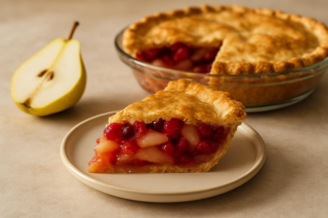 Slice of pear cranberry pie