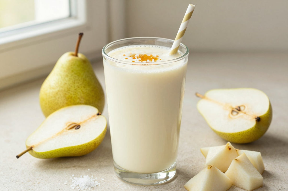 Pear Honey Greek Yogurt Smoothie in a glass
