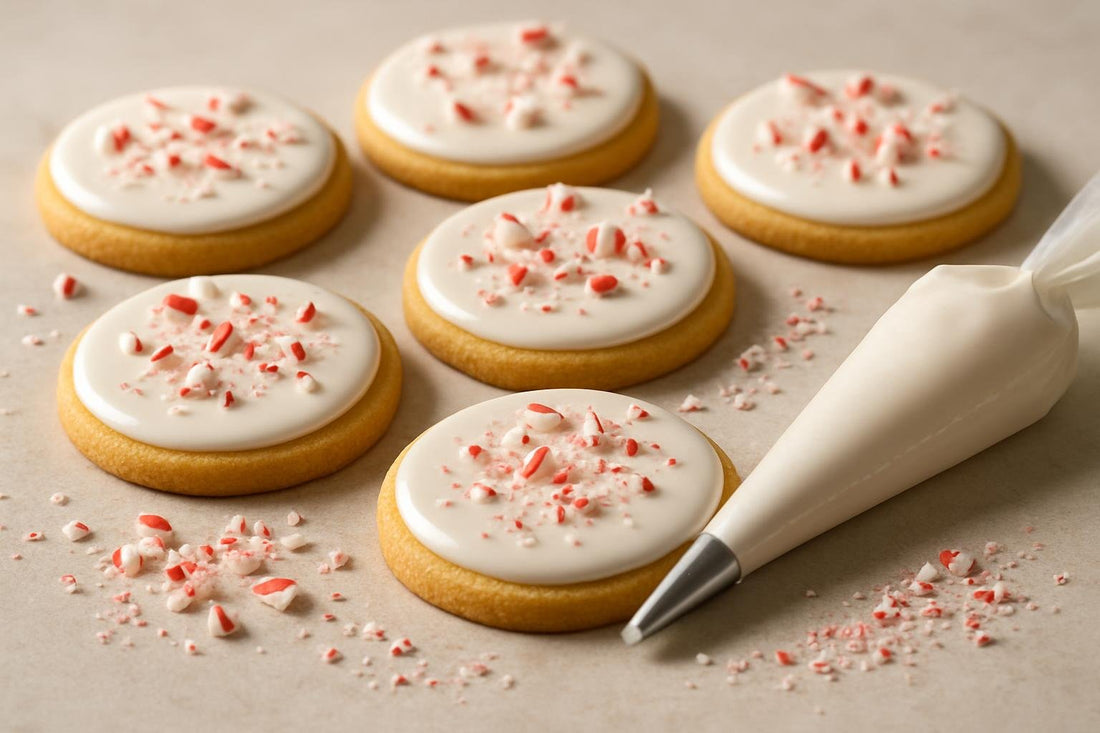 Sugar cookies decorated with peppermint cookie icing