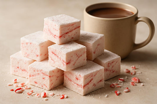 Squares of homemade peppermint marshmallows