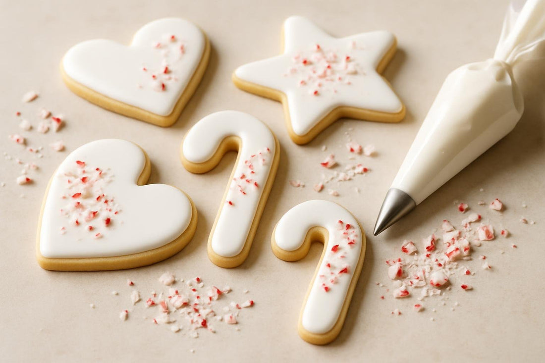 Sugar cookies decorated with peppermint royal icing