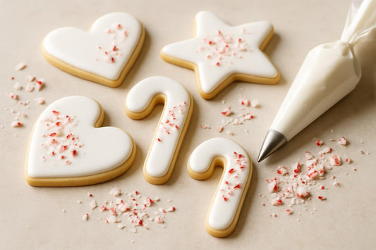 Sugar cookies decorated with peppermint royal icing