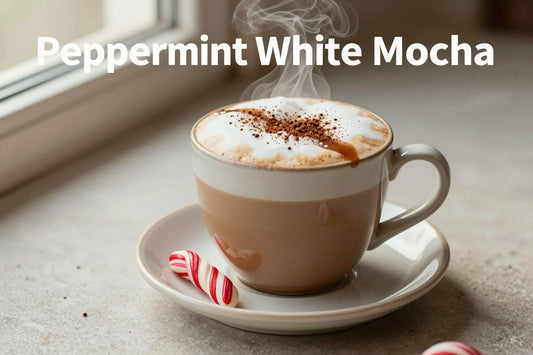 Peppermint White Mocha in a ceramic mug