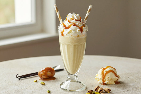 Pistachio Caramel Milkshake in a glass