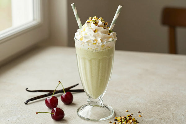 Pistachio Cherry Milkshake in a glass