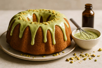 Bundt cake drizzled with pistachio icing