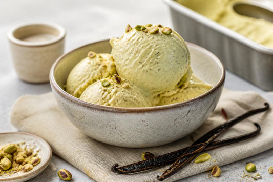Pistachio vanilla ice cream made with Madagascar vanilla