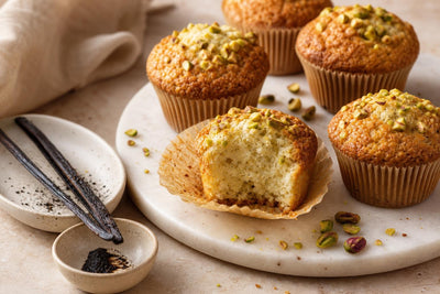 Pistachio vanilla muffins made with Madagascar vanilla