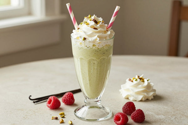 Pistachio Raspberry Milkshake in a glass