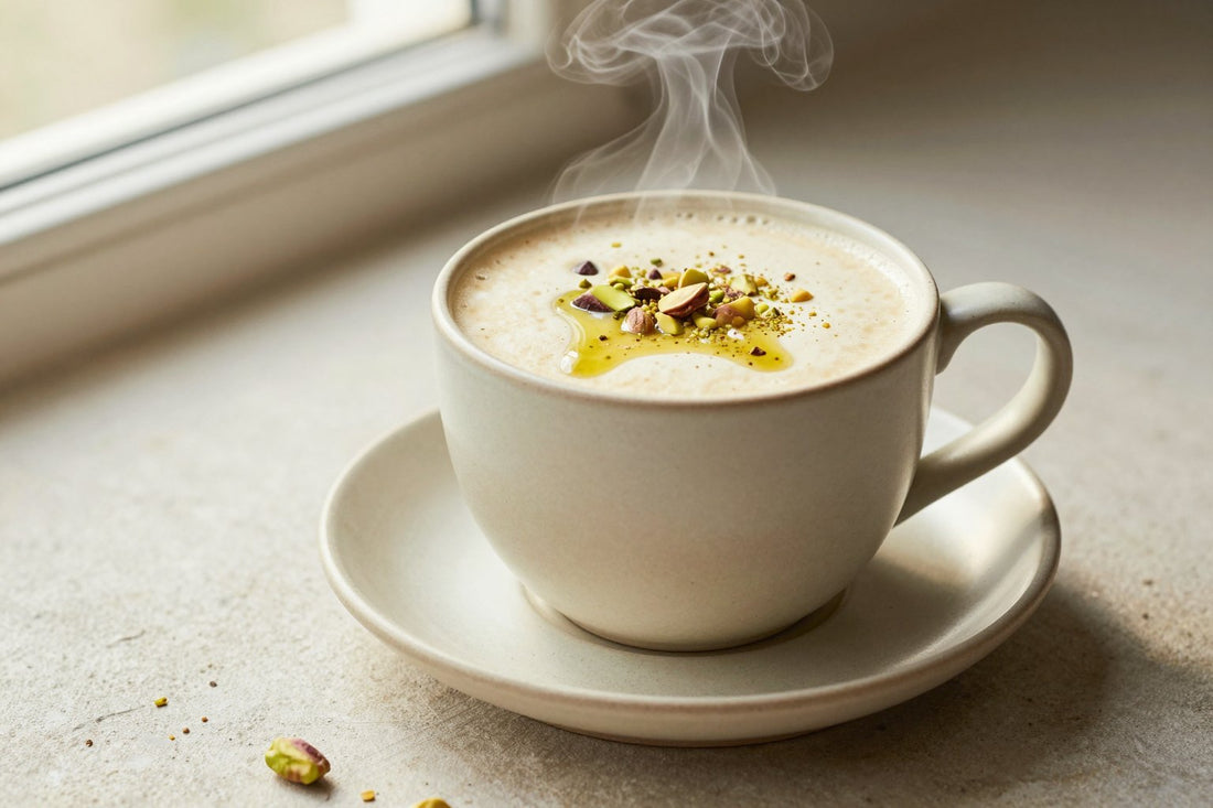 Pistachio Steamer in a ceramic mug