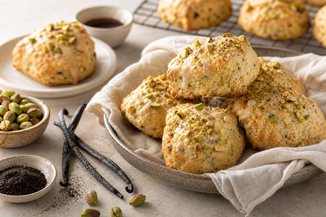 Pistachio vanilla scones