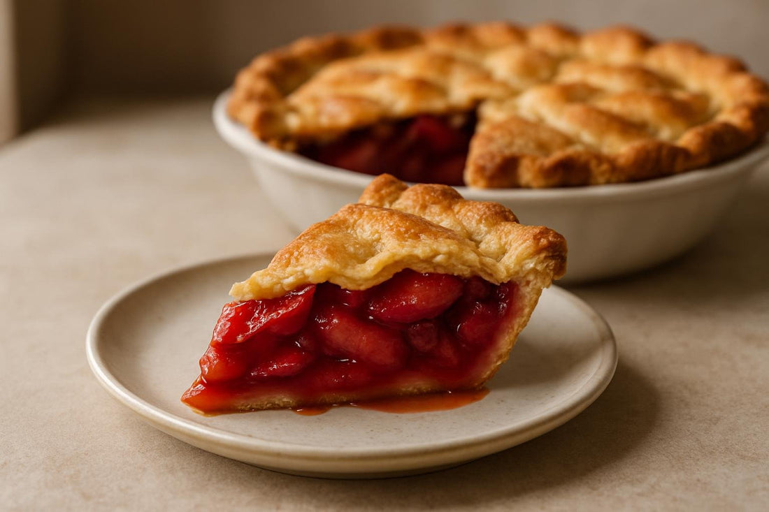 Slice of plum cardamom pie