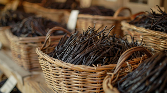 Comparison of pure and adulterated vanilla extract bottles showing labeling differences and quality indicators