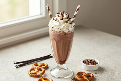 Pretzel Chocolate Crunch Milkshake in a glass