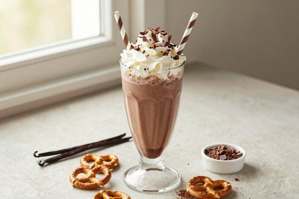 Pretzel Chocolate Crunch Milkshake in a glass
