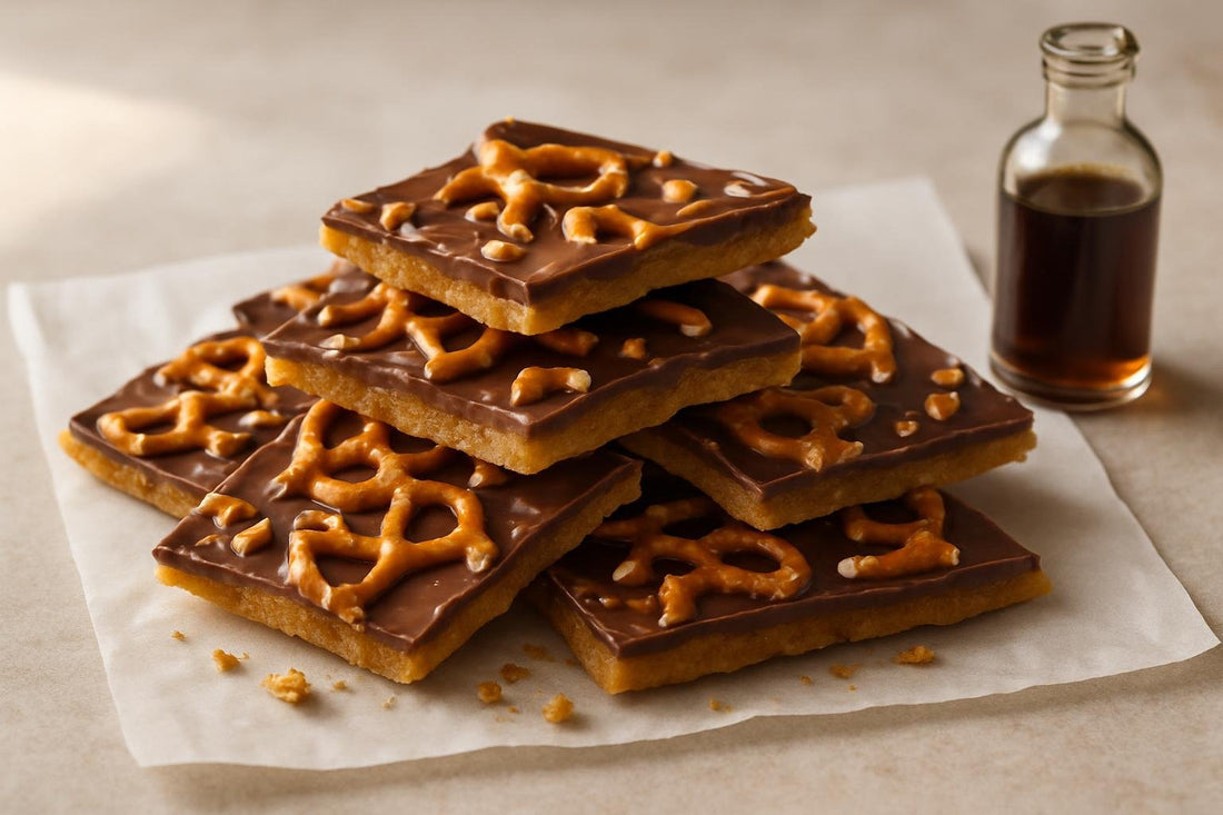Shards of pretzel toffee on parchment