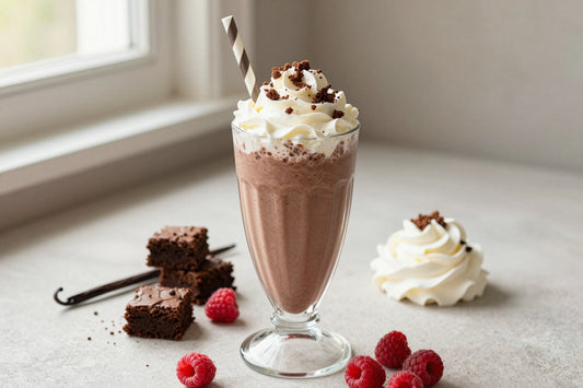 Raspberry Brownie Milkshake in a glass