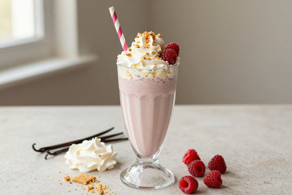 Raspberry Cheesecake Milkshake in a glass