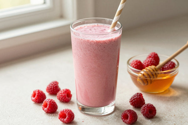 Raspberry Honey Smoothie in a glass