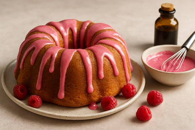 Bundt cake drizzled with raspberry icing
