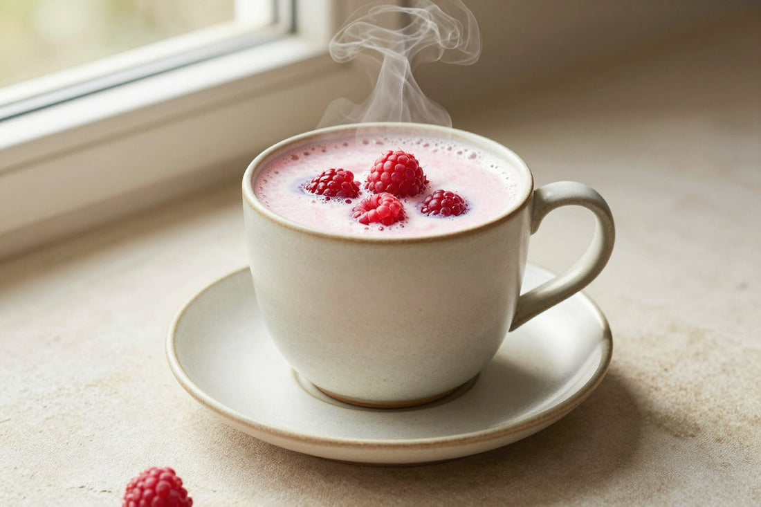 Raspberry Milk in a ceramic mug
