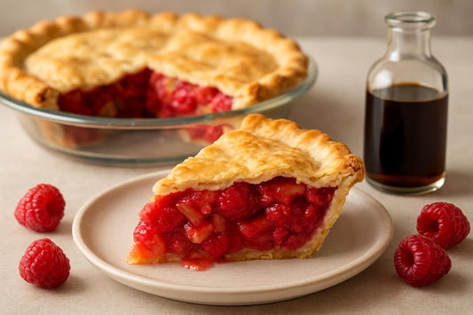 Slice of raspberry rhubarb pie