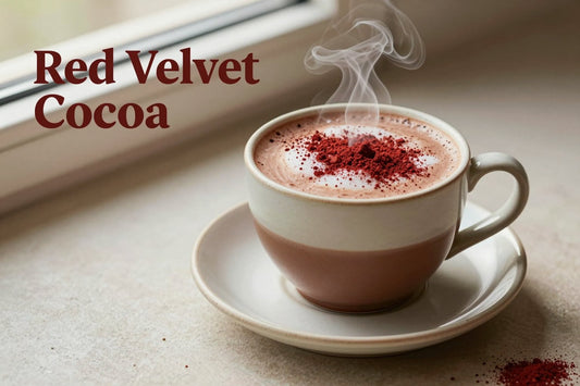 Red Velvet Cocoa in a ceramic mug