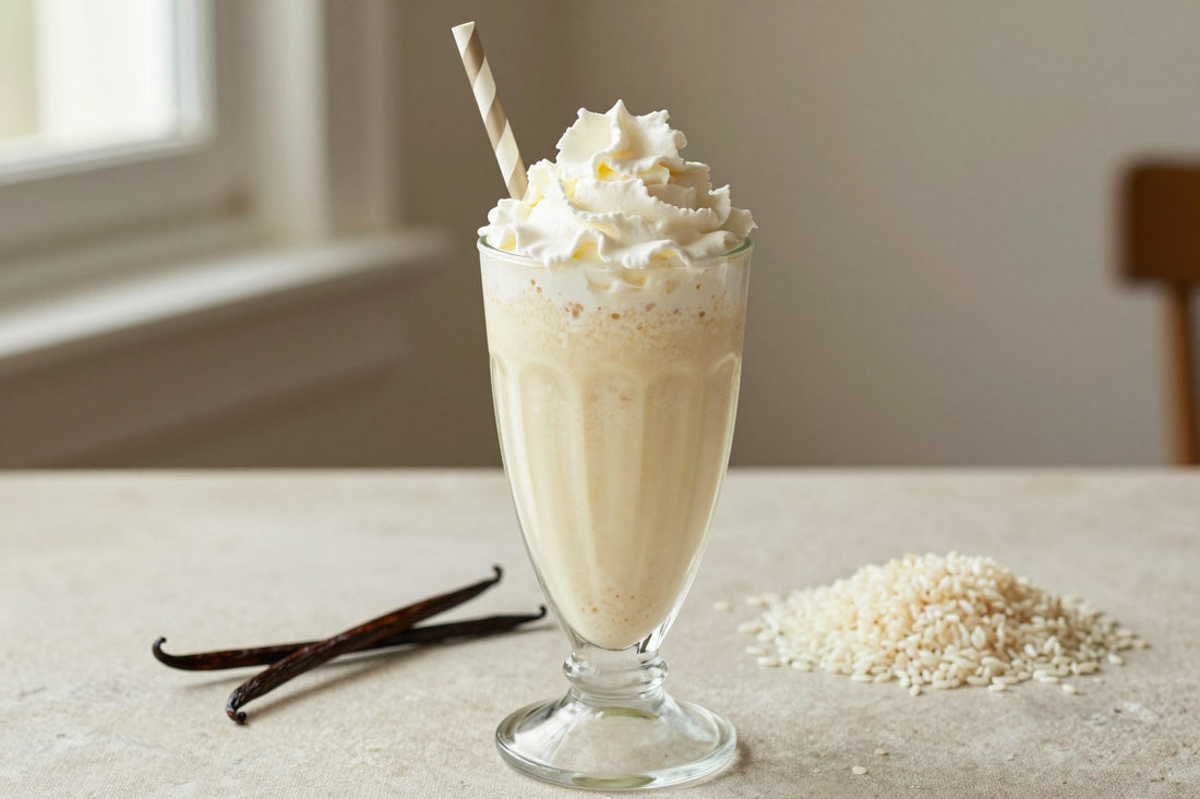 Rice Pudding Milkshake in a glass