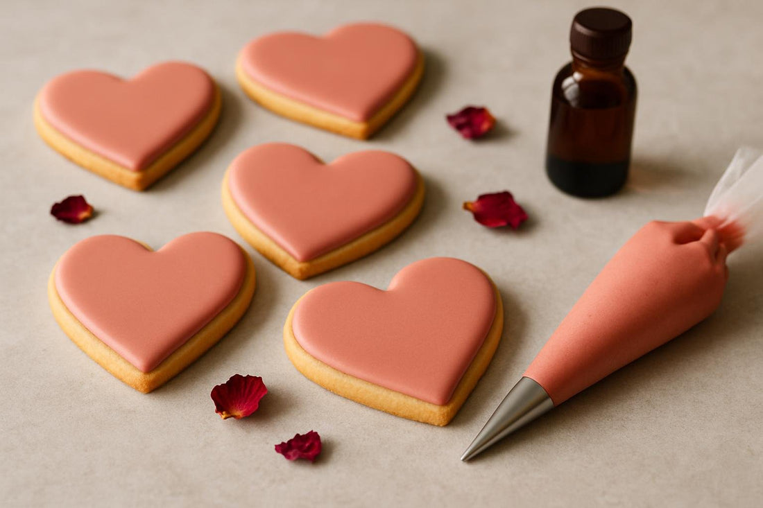 Sugar cookies decorated with rose royal icing