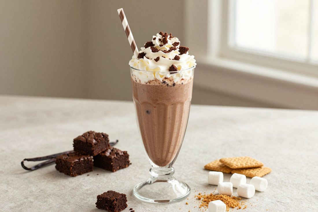 S'mores Brownie Milkshake in a glass
