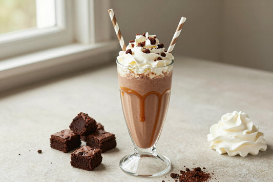 Salted Caramel Brownie Milkshake in a glass