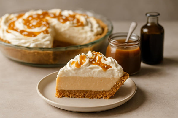 Slice of salted caramel cream pie