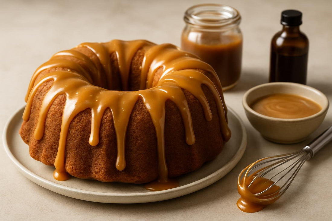Bundt cake drizzled with salted caramel icing