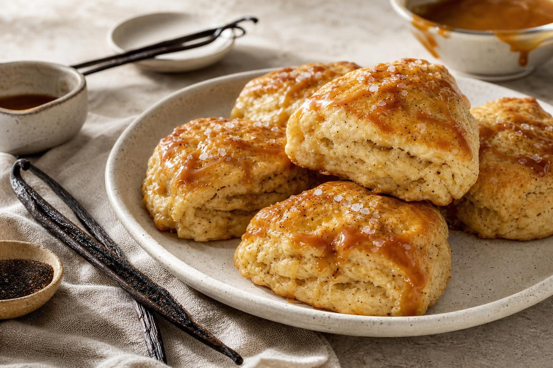 Salted caramel vanilla scones made with Indonesian vanilla