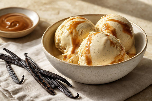 Salted caramel vanilla ice cream made with Madagascar vanilla