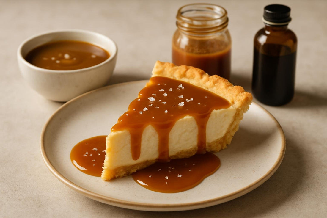Slice of pie with salted caramel sauce