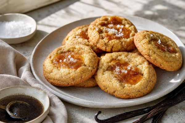 Salted caramel vanilla cookies made with Tahitian vanilla