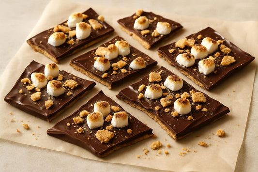 Shards of s'mores bark on parchment