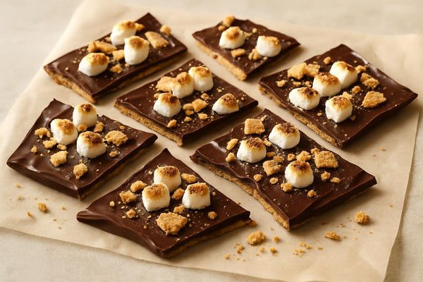 Shards of s'mores bark on parchment