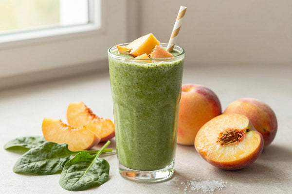 Spinach Peach Smoothie in a glass