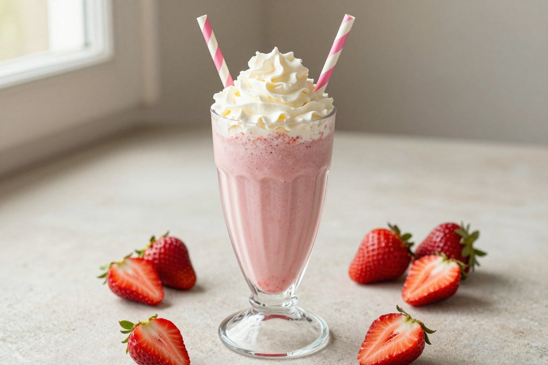 Strawberries & Cream Milkshake in a glass