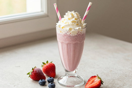 Strawberry Blueberry Milkshake in a glass