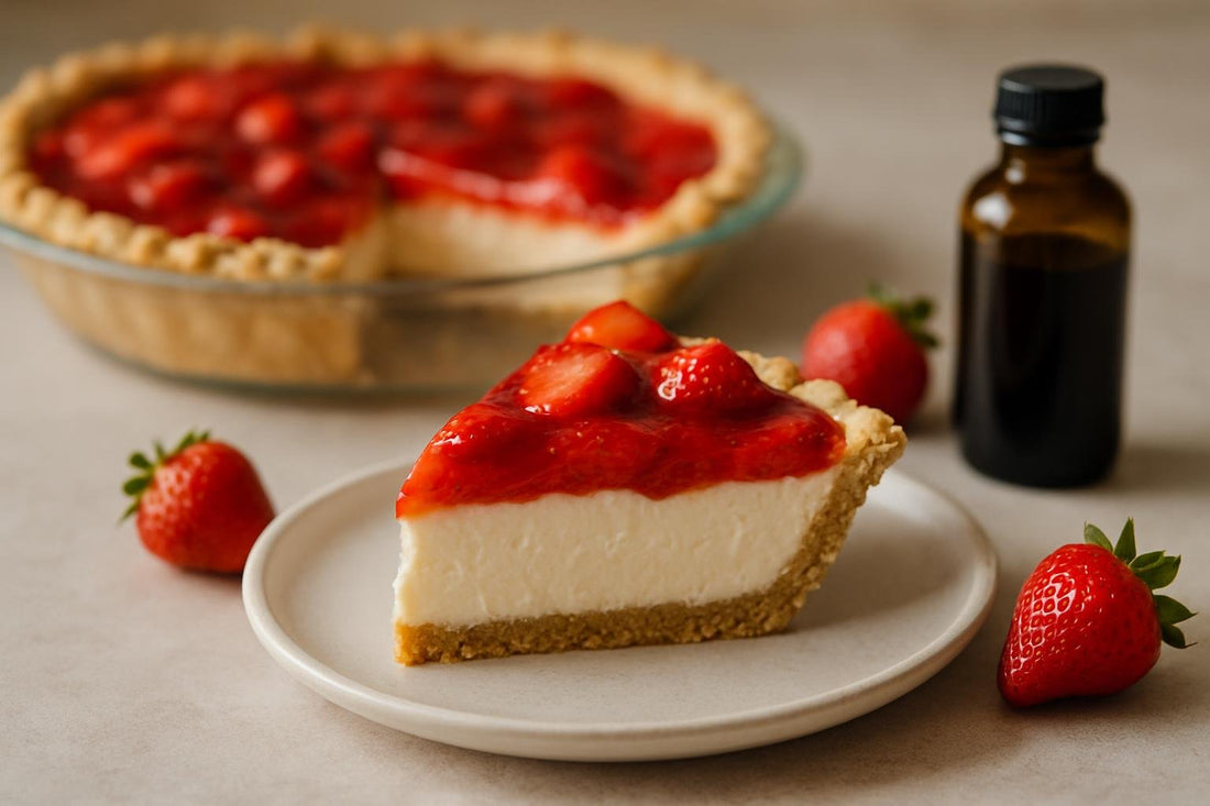 Slice of strawberry cheesecake pie
