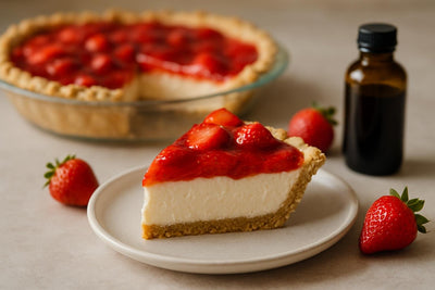 Slice of strawberry cheesecake pie