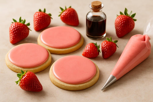 Sugar cookies decorated with strawberry cookie icing