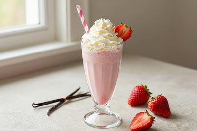 Strawberry Pudding Milkshake in a glass