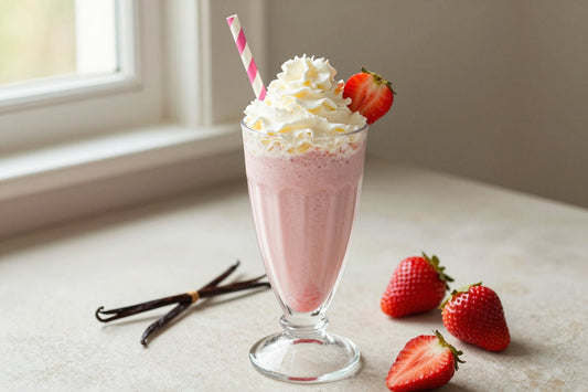 Strawberry Pudding Milkshake in a glass