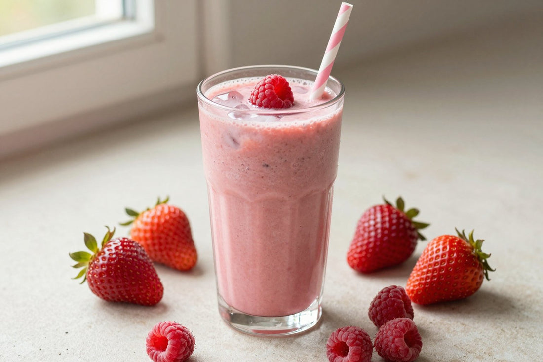 Strawberry Raspberry Smoothie in a glass